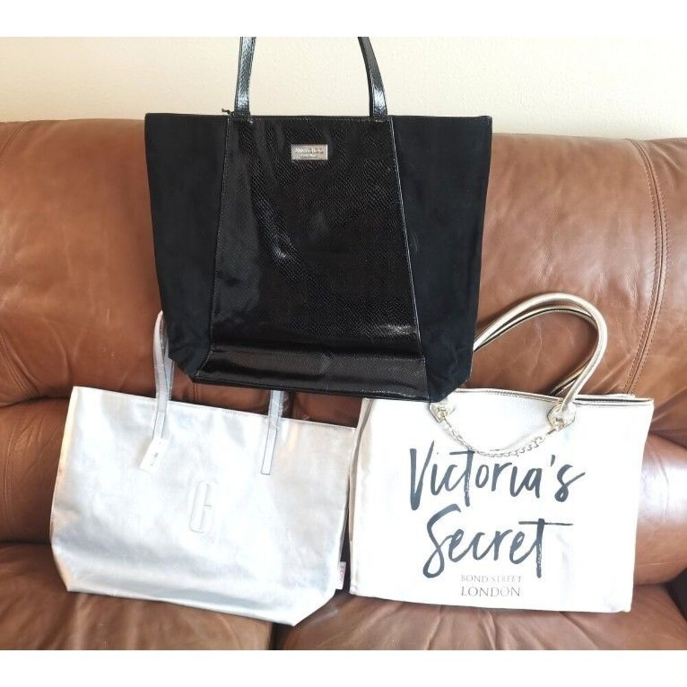Lot 3 NEW Totes : Jimmy Choo Black & Silver Clinique & Victoria's Secret Totes